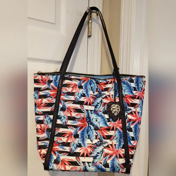 Tommy Bahama Red and Blue Leaf Print Tote - Picture 2 of 8